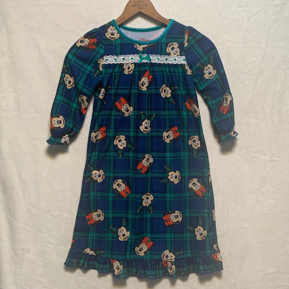 Vtg Disney Mickey Minnie Mickey Plaid Nightgown Dress PJs Sleepwear 4T Christmas - Picture 1 of 8